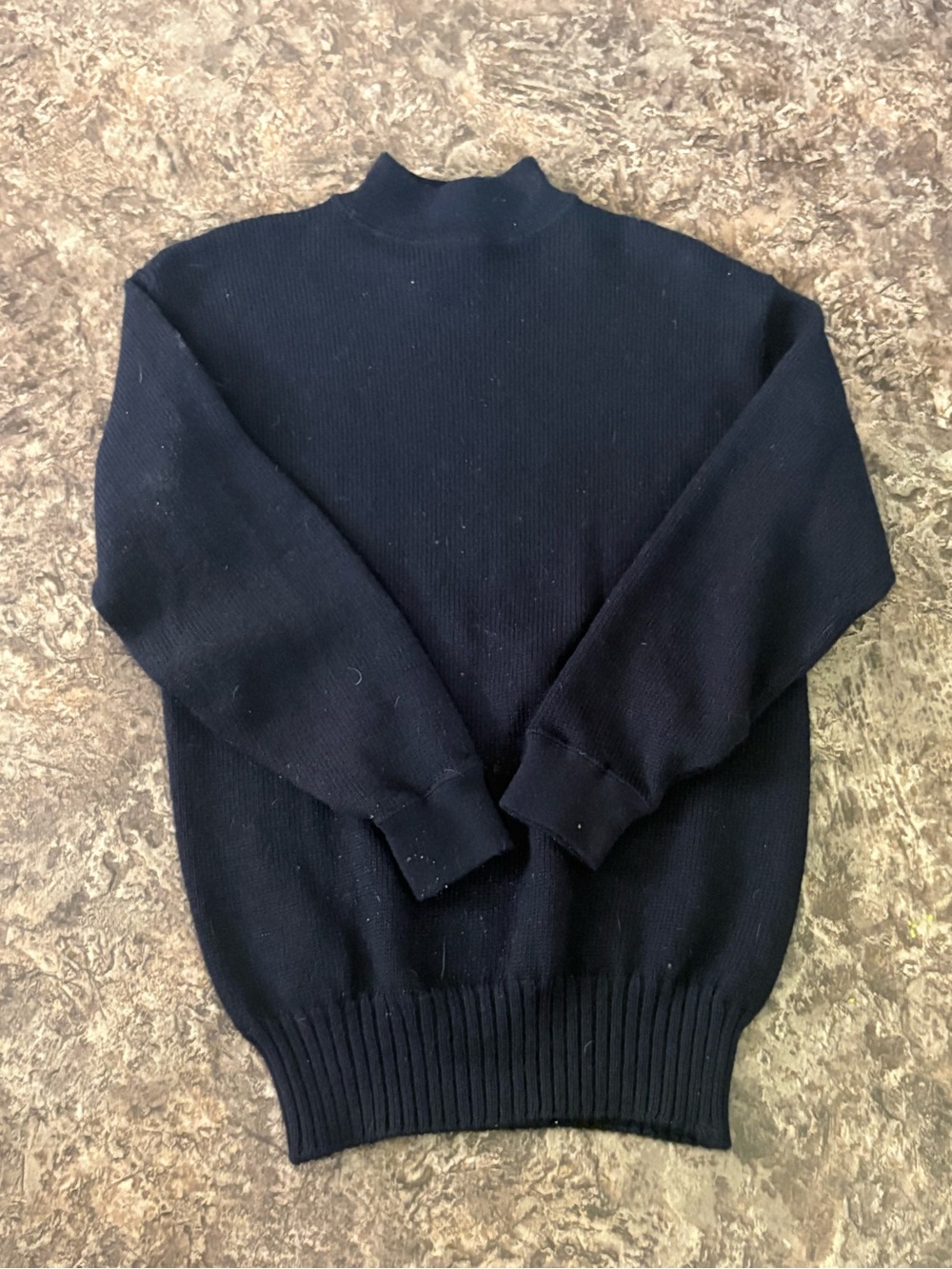 Vintage US Navy Woo Mock-Neck Sweater featuring a thick ribbed hem and cuffs 44